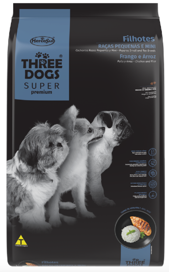 Three Dogs Super Premium: Cachorro Raza pequeña - Pollo y Arroz 1Kg