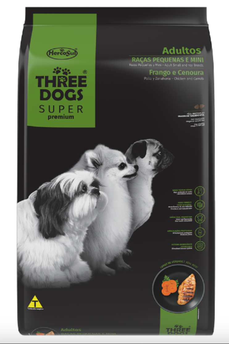 Three Dogs Super Premium: Adulto Razas pequeñas - Pollo y Zanahoria 15 + 2Kg