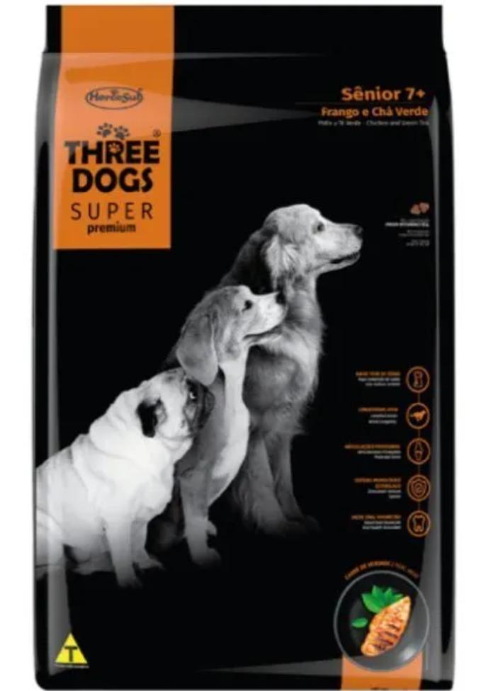 Three Dogs Super Premium: Senior - Pollo y Te verde 15 + 2Kg